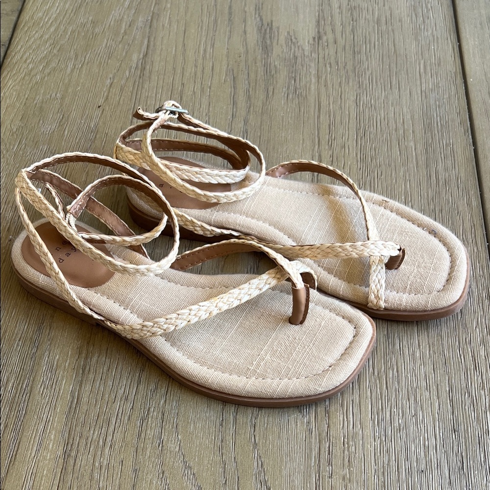 A New Day Natural Braided Ankle Wrap Flat Sandals with memory foam size 6